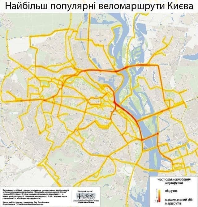 Mapa pasów rowerowych w Kijowie