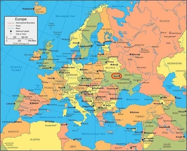 Położenie Kijowa na mapie świata