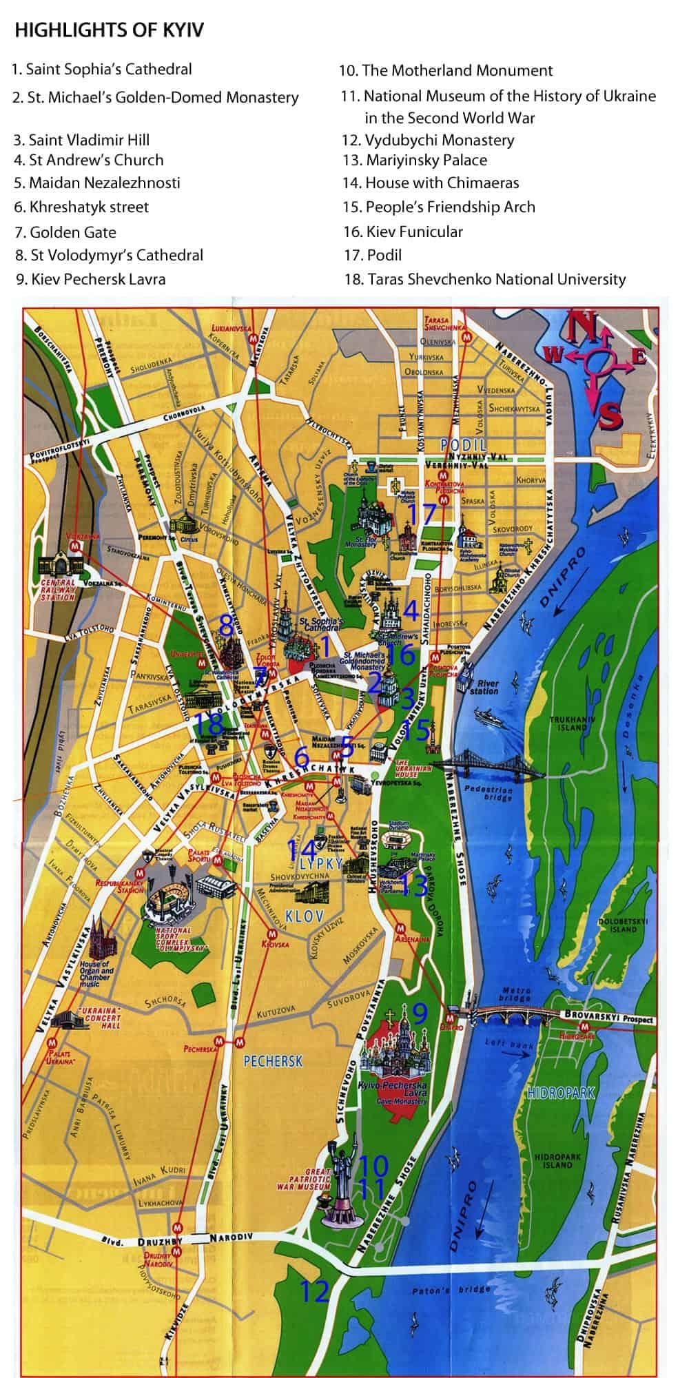 Mapa zwiedzania Kijowa