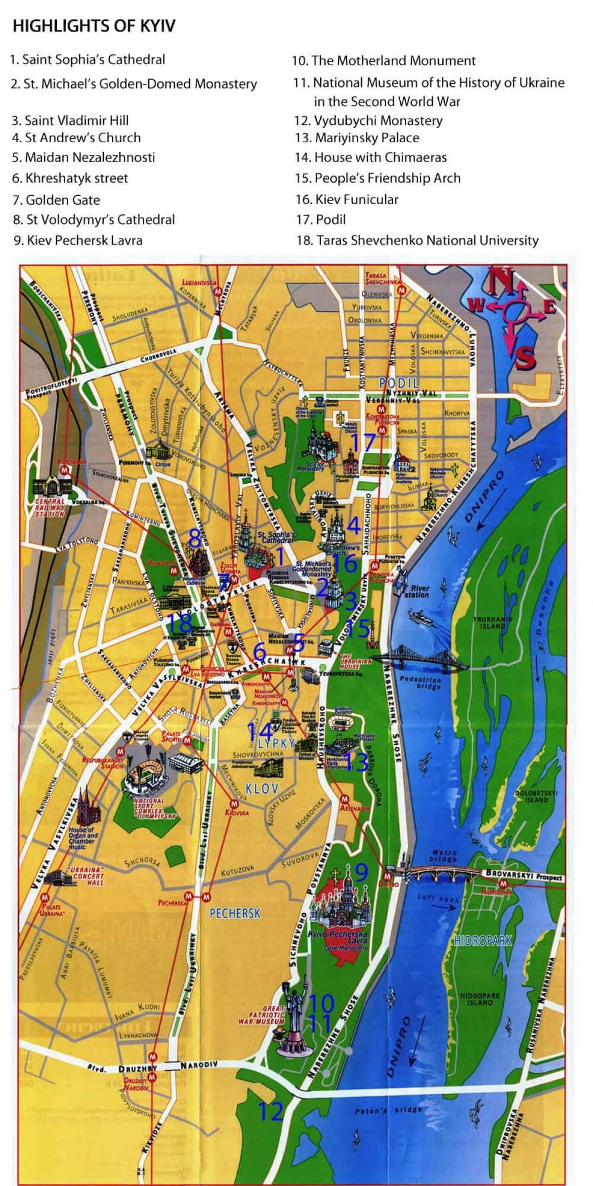 Mapa zwiedzania Kijowa