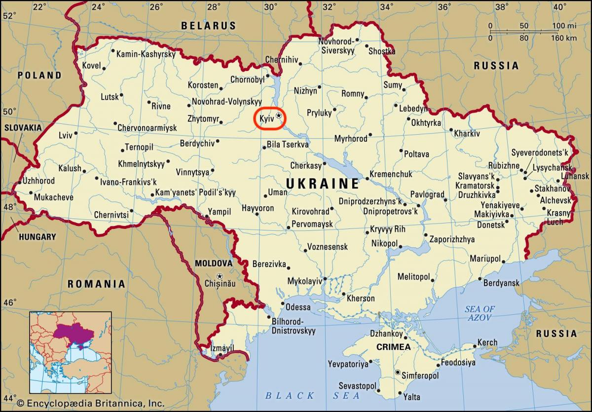 Kijów na mapie Ukrainy
